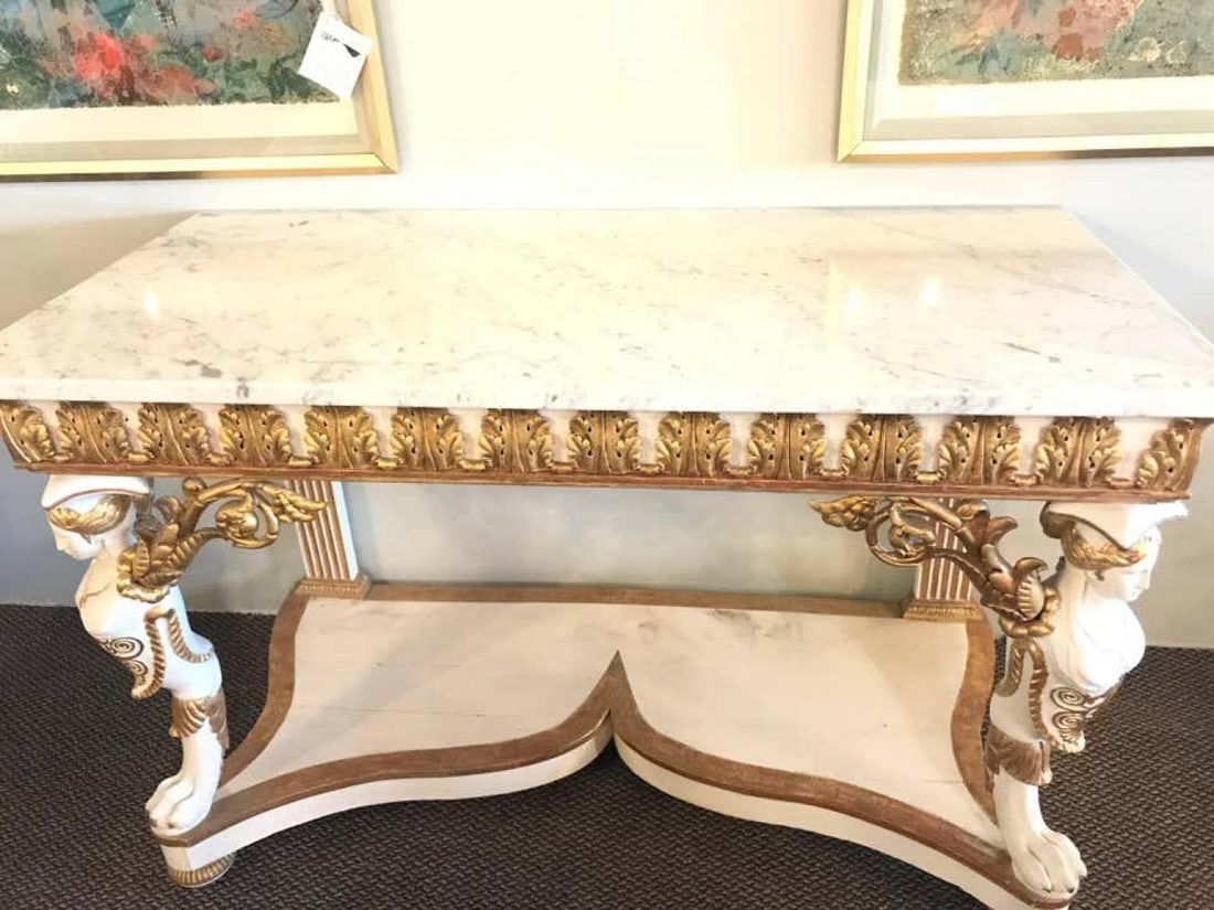 Italian Empire White Painted and Parcel-Gilt Console Table, circa 1825 - 6