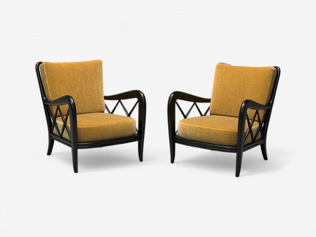 Paolo Buffa attr, Italian Mid-Century Modern, Camel Mohair, Lounge Chairs, 1940s - 4