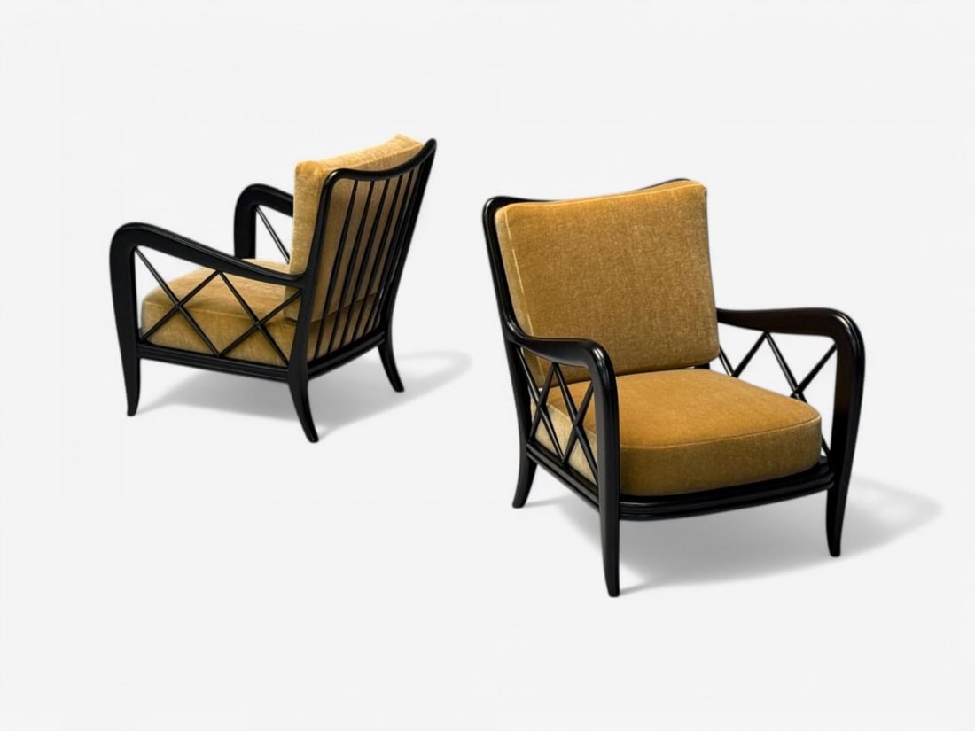 Paolo Buffa attr, Italian Mid-Century Modern, Camel Mohair, Lounge Chairs, 1940s - 5