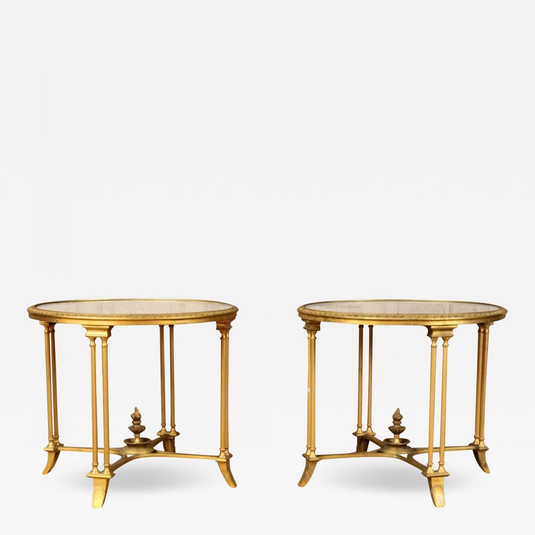 Pair of Bagues Style Gilt Bronze Neoclassical End Tables or Pedestals - 2