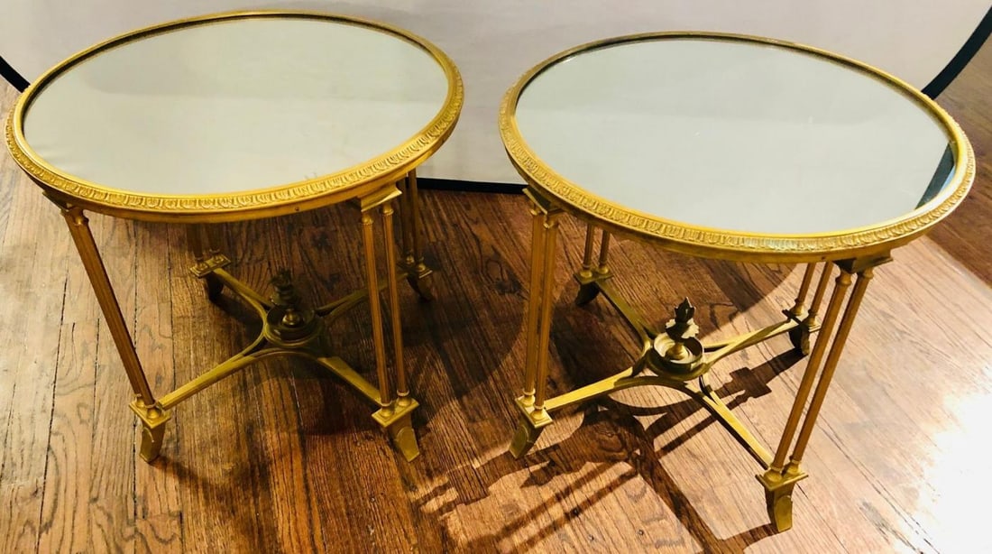 Pair of Bagues Style Gilt Bronze Neoclassical End Tables or Pedestals - 9
