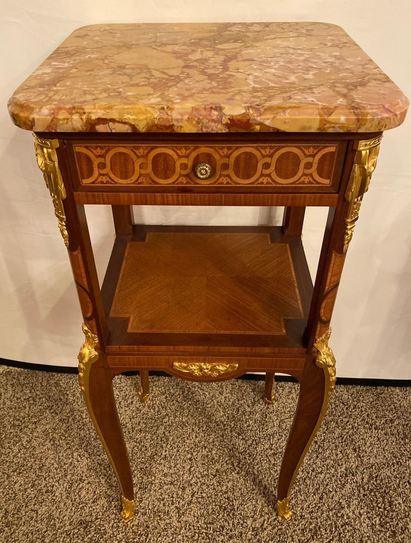 Louis XV-XVI Style Marble-Top Side Table End Table Pedestal, Transitional - 4