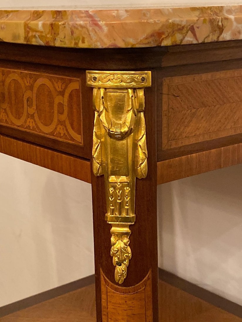 Louis XV-XVI Style Marble-Top Side Table End Table Pedestal, Transitional - 6