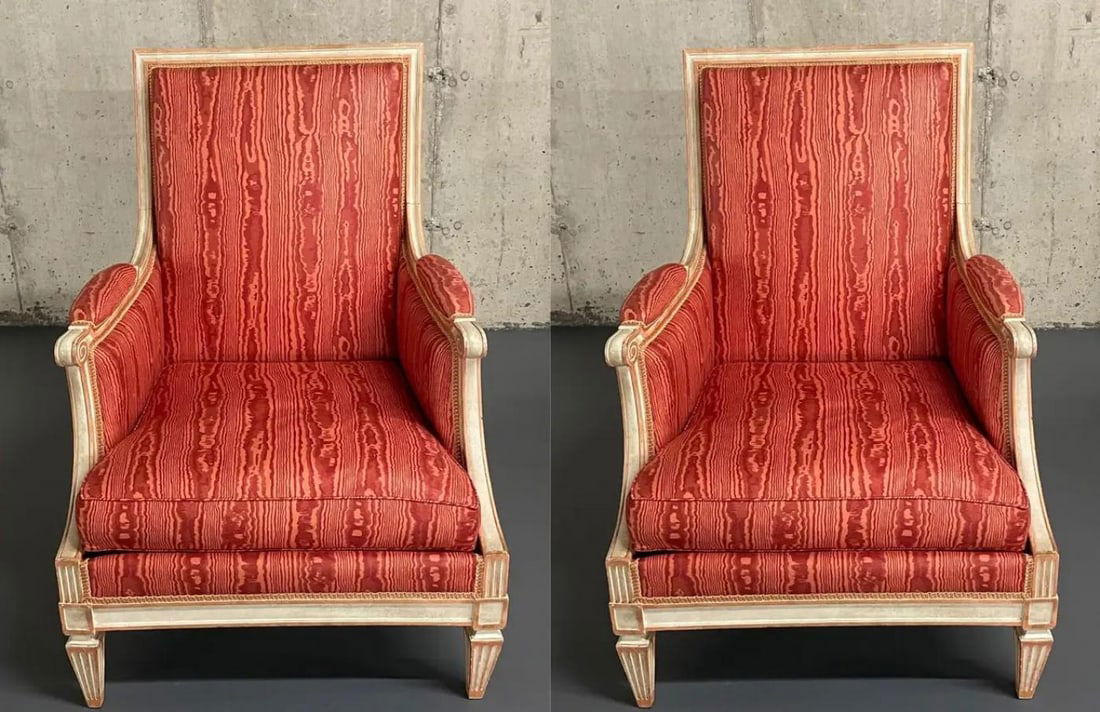 Pair of Louis XVI Style Painted Bergère Arm/Lounge Chairs, Traditional, France - 8