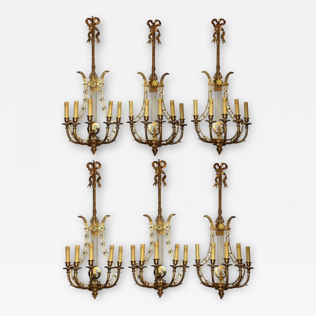 Louis XVI Style Harp / Lyre Back Bronze Wall Sconce. Set of Six - 2