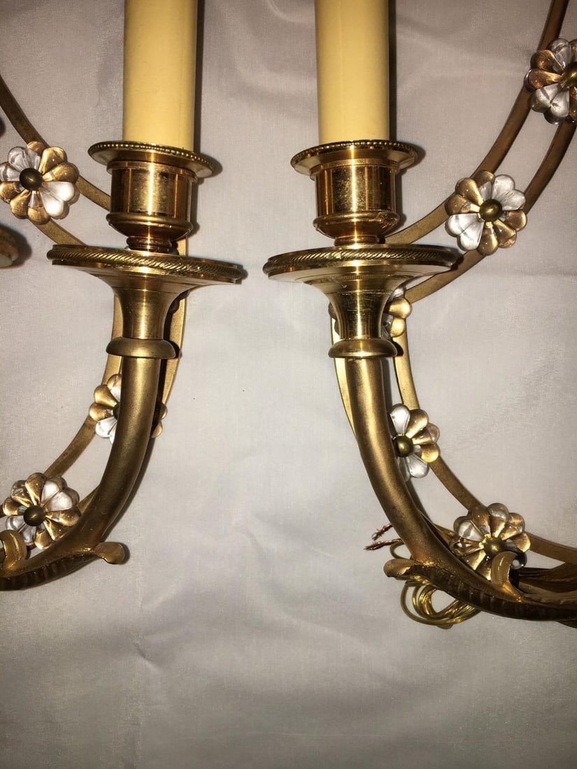 Louis XVI Style Harp / Lyre Back Bronze Wall Sconce. Set of Six - 4