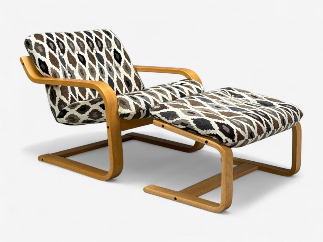 Westnofa, Bentwood, Fabric, Lounge Chair and Ottoman, Norway, 1960s - 13