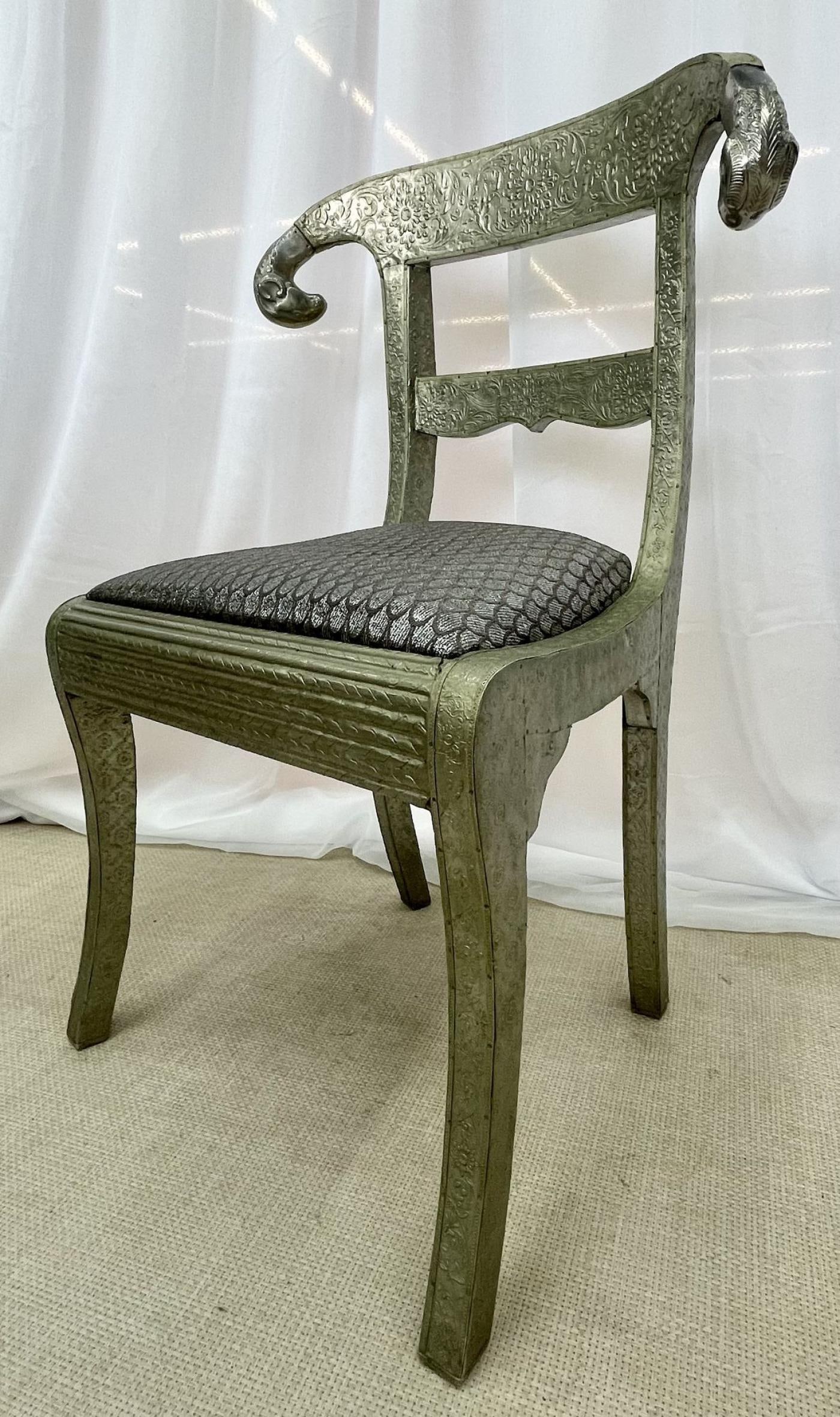 Pair of Neoclassical Side Chairs, Wrapped Metal, Rams Heads, Europe Gustavian - 11