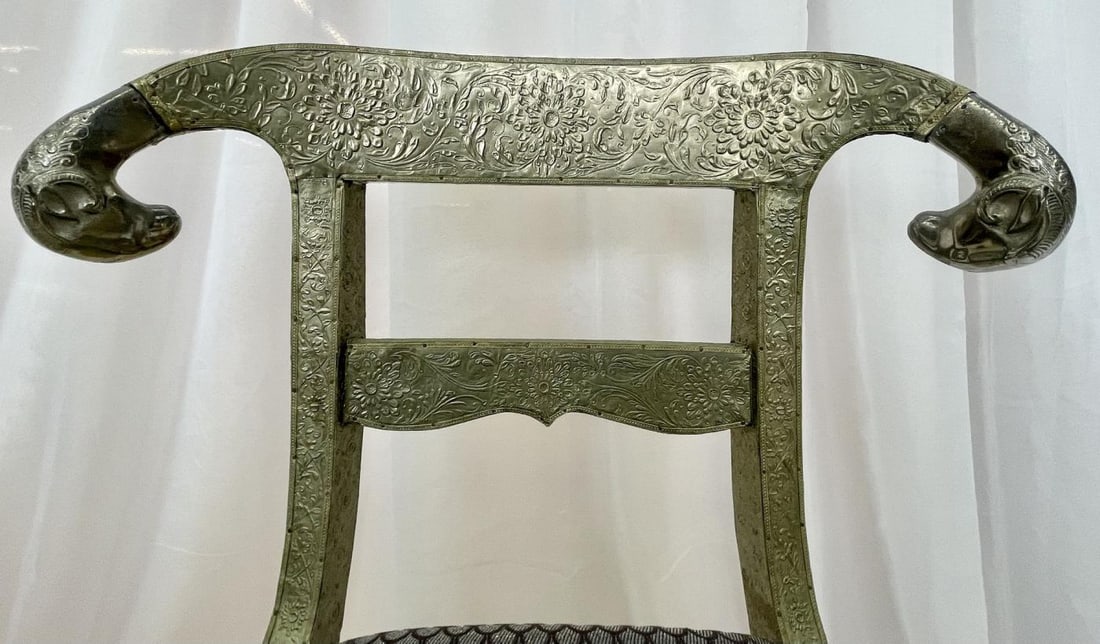 Pair of Neoclassical Side Chairs, Wrapped Metal, Rams Heads, Europe Gustavian - 13