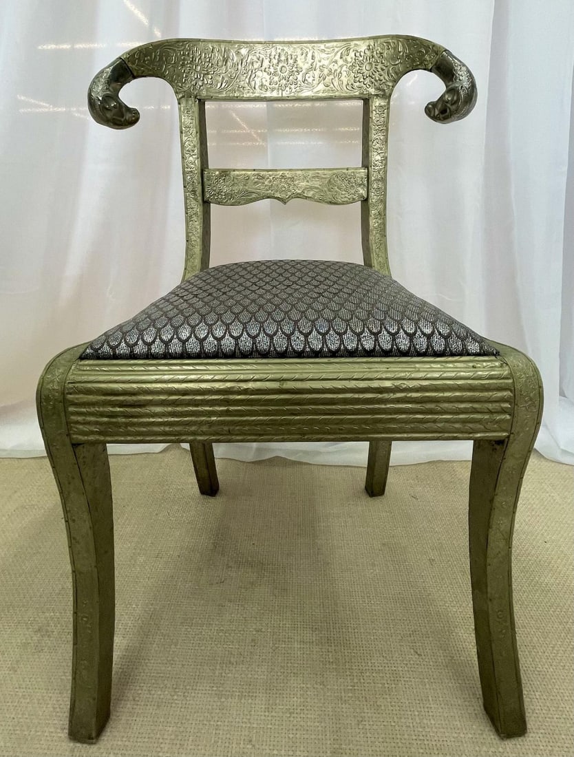 Pair of Neoclassical Side Chairs, Wrapped Metal, Rams Heads, Europe Gustavian - 8