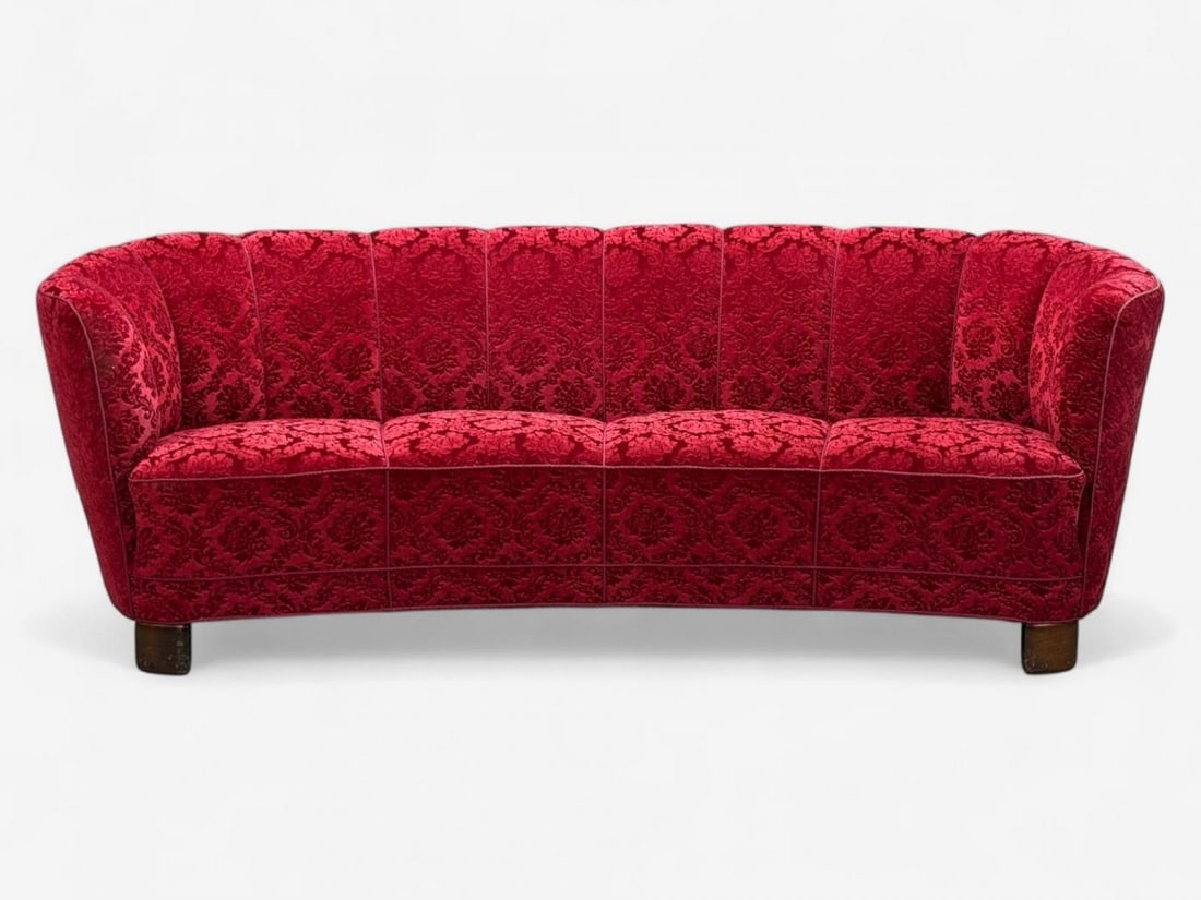 Danish Cabinetmaker, Oak, Fabric, Curved Banana Sofa, Denmark, 1960s - 4