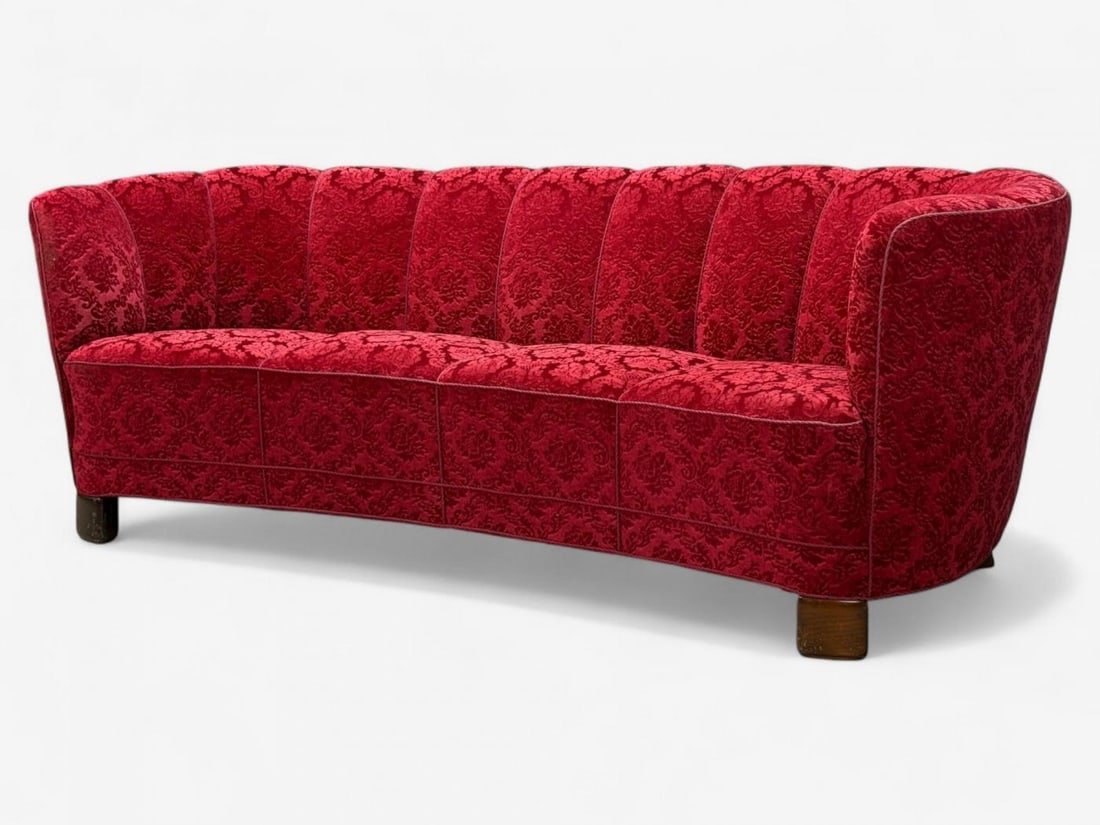 Danish Cabinetmaker, Oak, Fabric, Curved Banana Sofa, Denmark, 1960s - 5