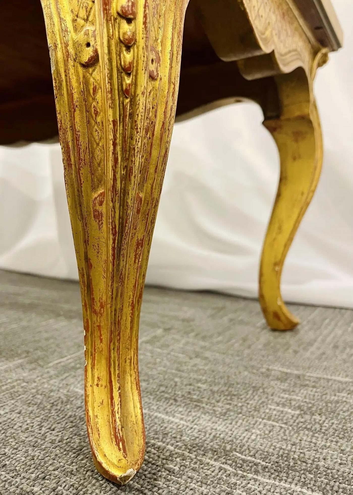 Petite Hollywood Regency Style Coffee Table, Giltwood Base, Antiqued Mirror Top - 13