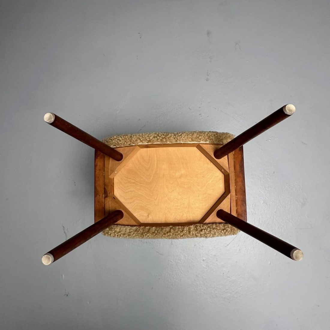 Swedish Mid-Century Modern, Stools, Honey Sheepskin, Walnut, Sweden, 1970s - 12