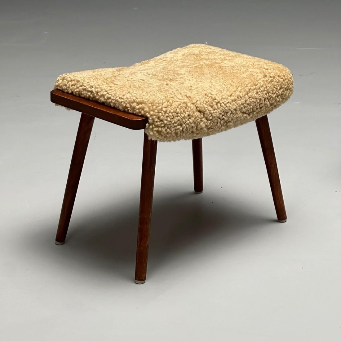 Swedish Mid-Century Modern, Stools, Honey Sheepskin, Walnut, Sweden, 1970s - 9