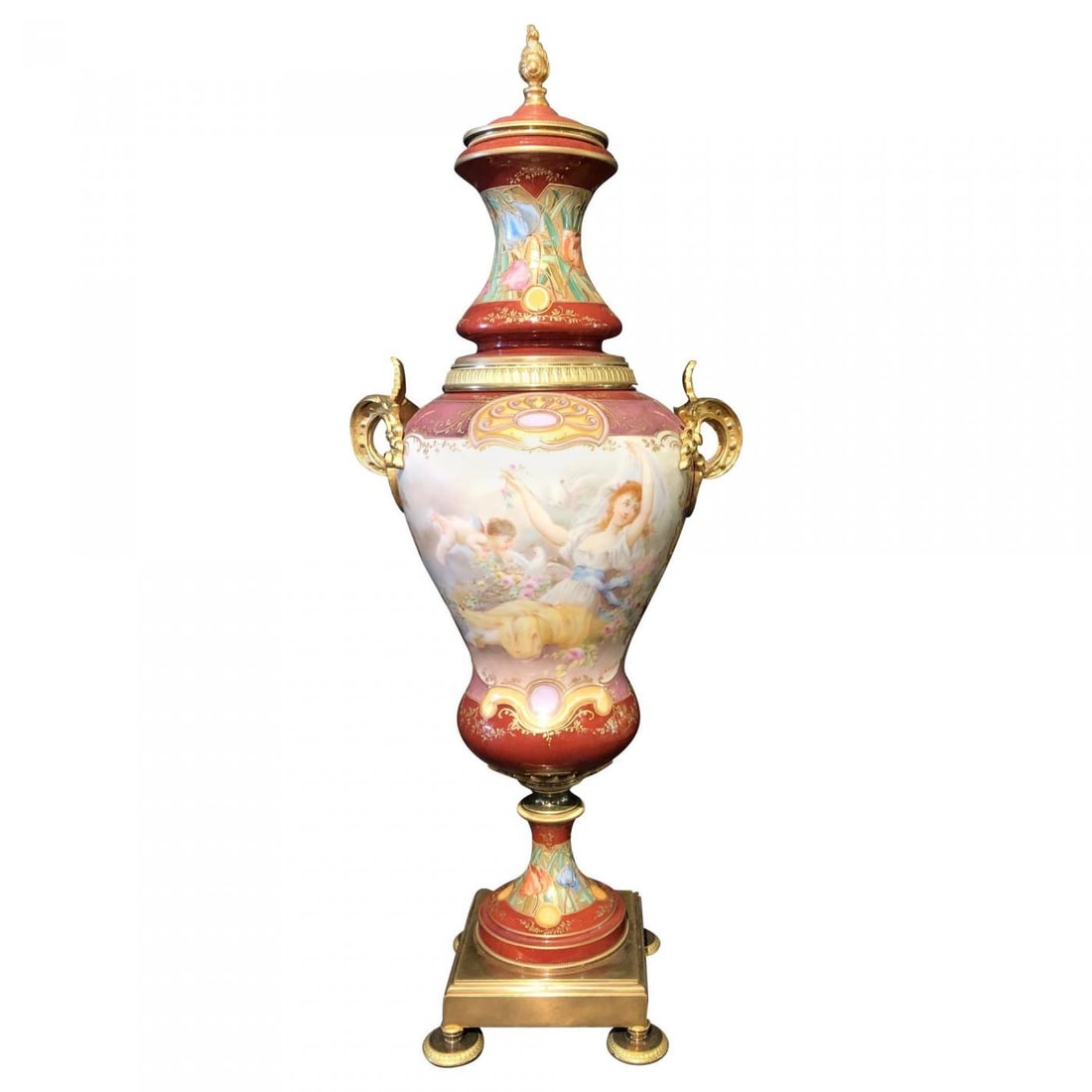 Sevres Spinning Urn Vase Having a Maiden & Cherub Painting Signed Lingaand - 3