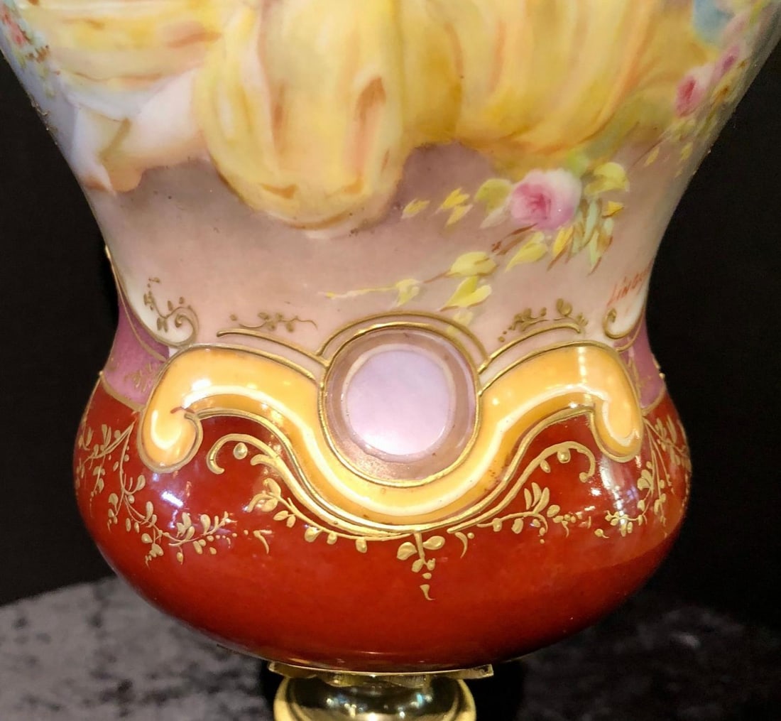 Sevres Spinning Urn Vase Having a Maiden & Cherub Painting Signed Lingaand - 7