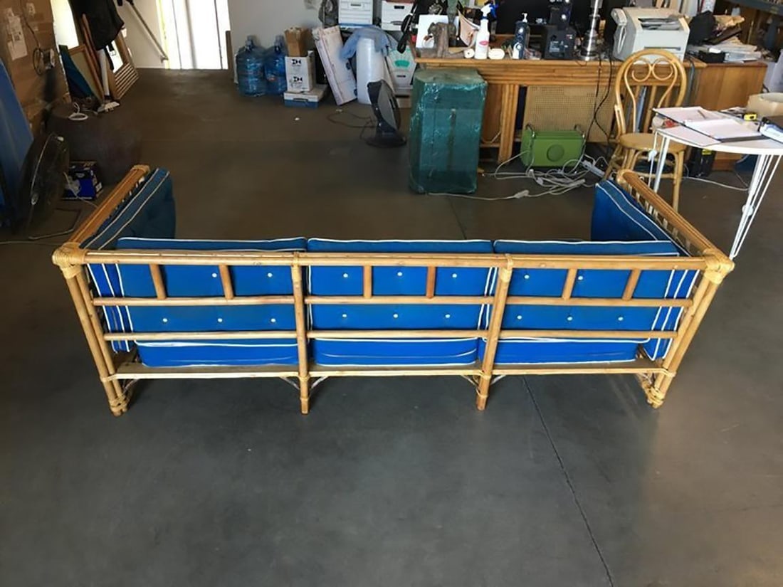 Restored Milo Baughman Style Stick Reed Rattan Cubists Sofa - 13