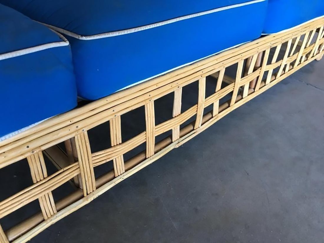 Restored Milo Baughman Style Stick Reed Rattan Cubists Sofa - 6
