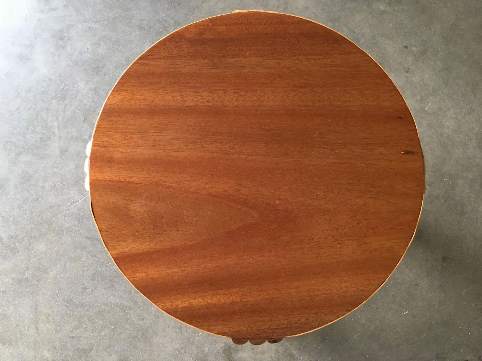 Restored Rattan Vertically Stacked Circular Drink Side Table with Mahogany Top - 4