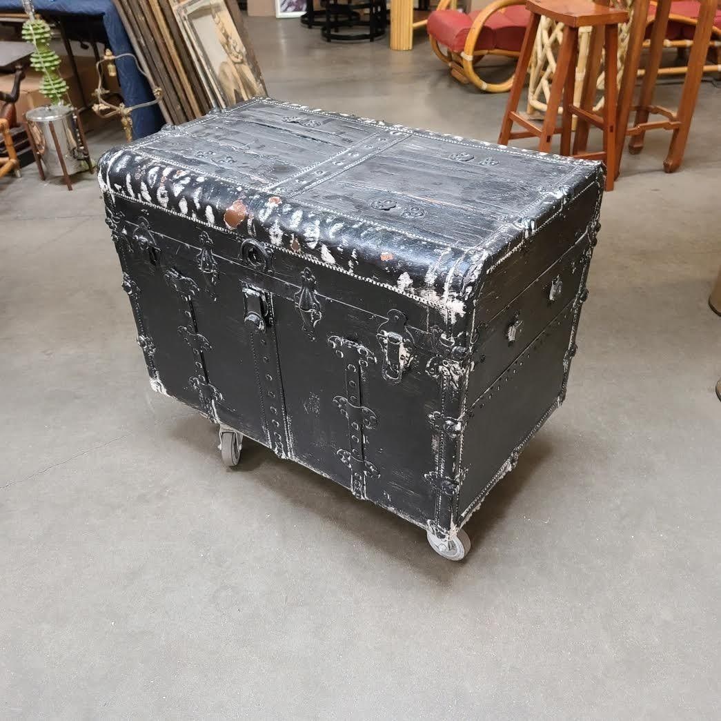 19th Century Wood and Metal Steamer Trunk with Leather Edges - 3