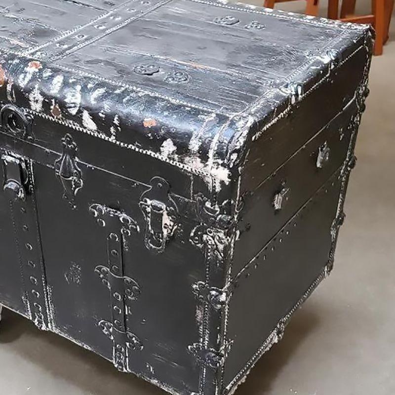 19th Century Wood and Metal Steamer Trunk with Leather Edges - 4
