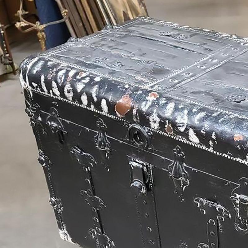 19th Century Wood and Metal Steamer Trunk with Leather Edges - 6