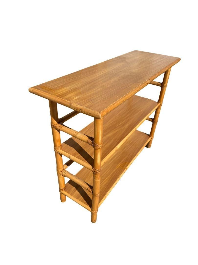 Restored Mid-Century Rattan and Mahogany Bookcase Console Table - 11