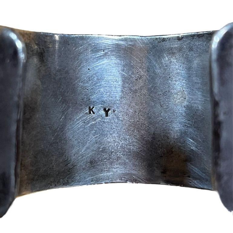 Vintage Navajo KY Sterling Silver Turquoise Coral Cuff Bracelet - 2