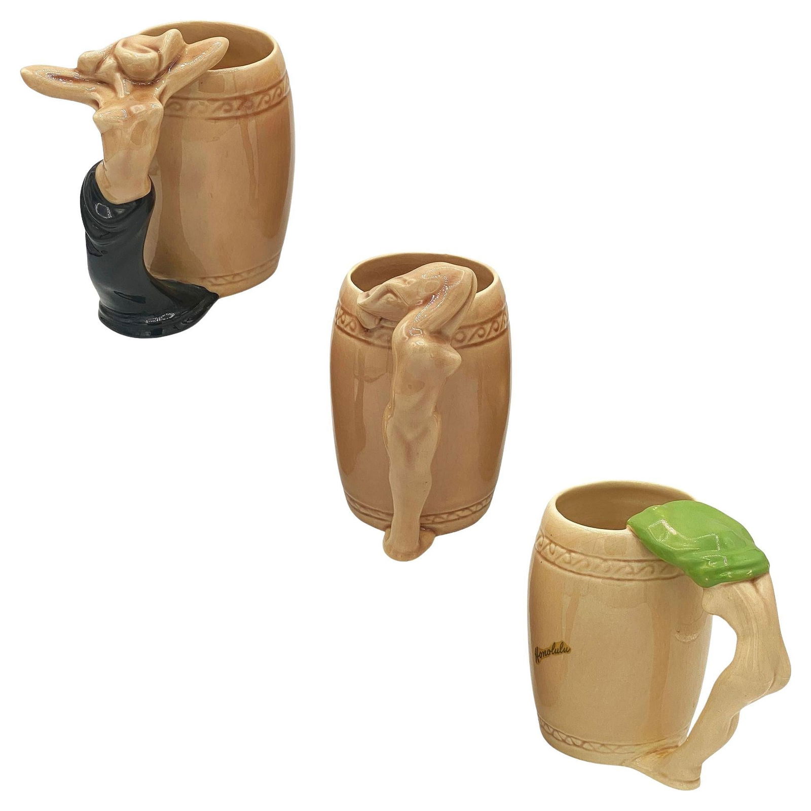 Set of Three "Strip Tease- Eye Appeal" Ceramic Barware Mugs by Dorothy Kindell - 7