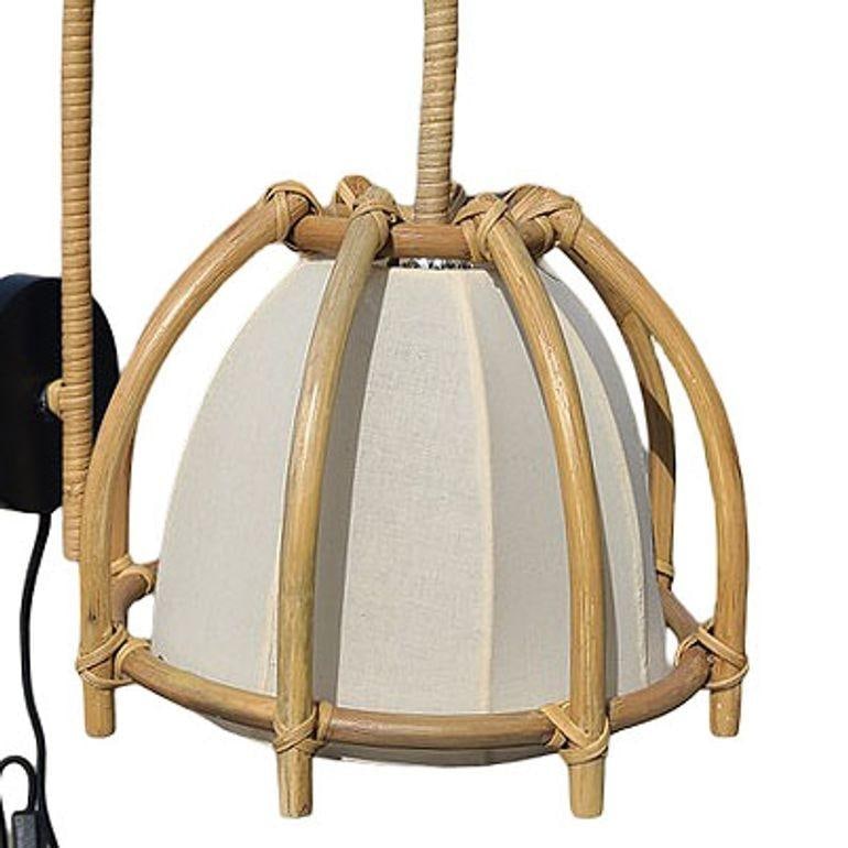 Natural Finish Rattan Skeleton Shade Wall Sconce, Pair - 11