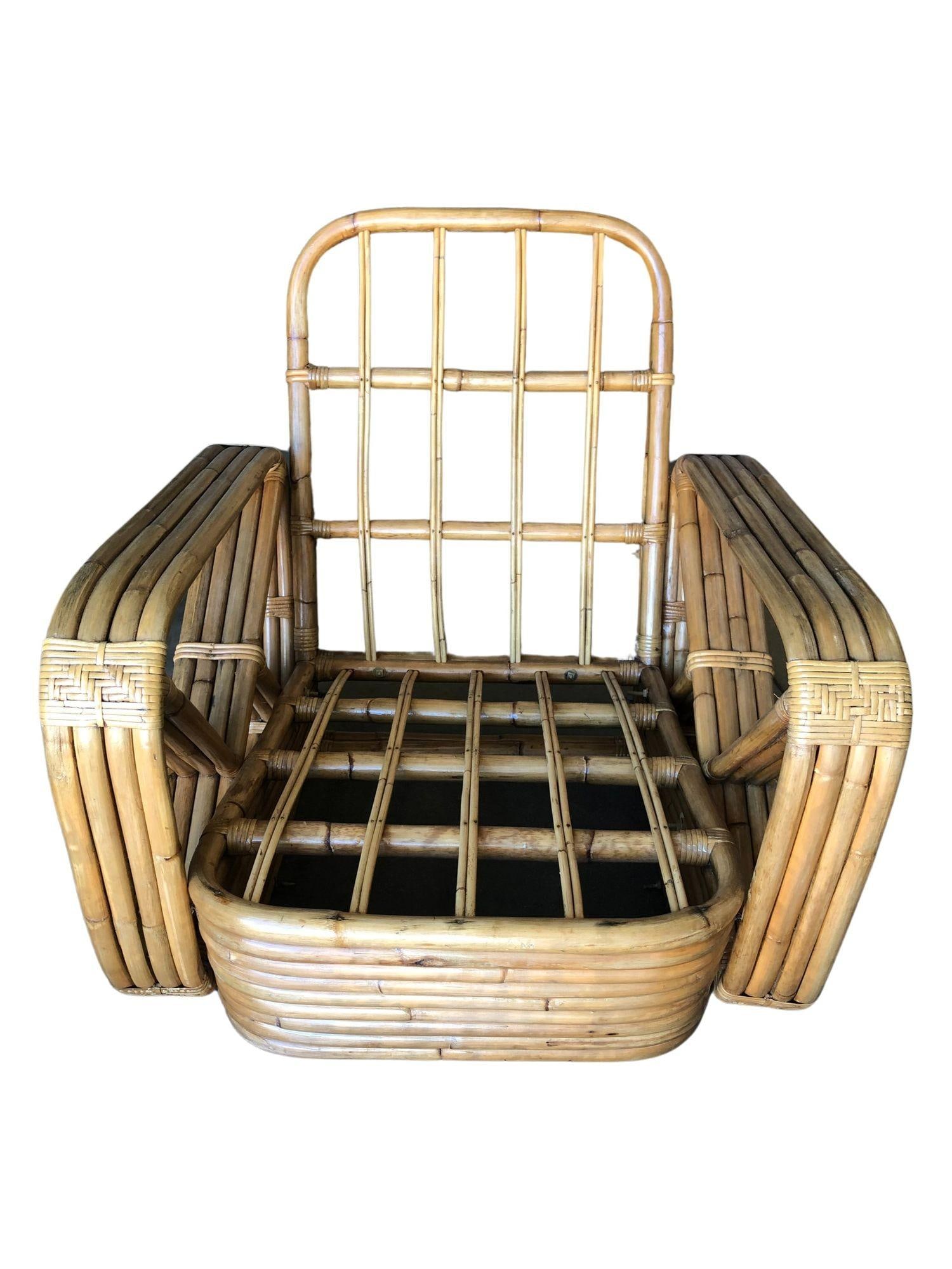 Historic Hand Made 4-strand Square Pretzel Rattan lounge By Paul T. Frankl - 2