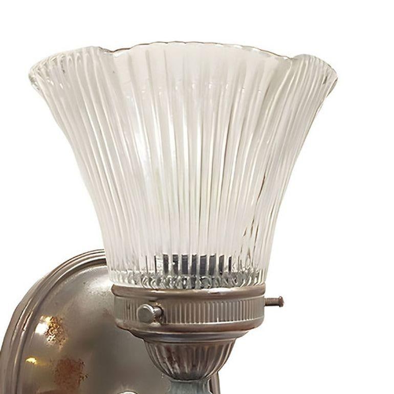 Antique Regency Wall Sconces Electric Light Fixture w/ Tulip Shade, Pair - 9