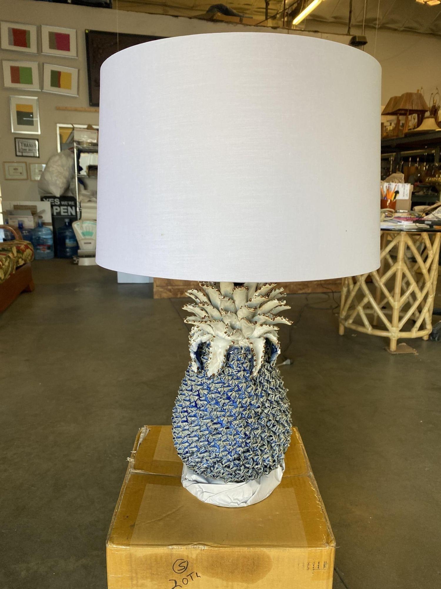 Modern Ceramic Pineapple Lamp With Large Shade W/ Shade - 15