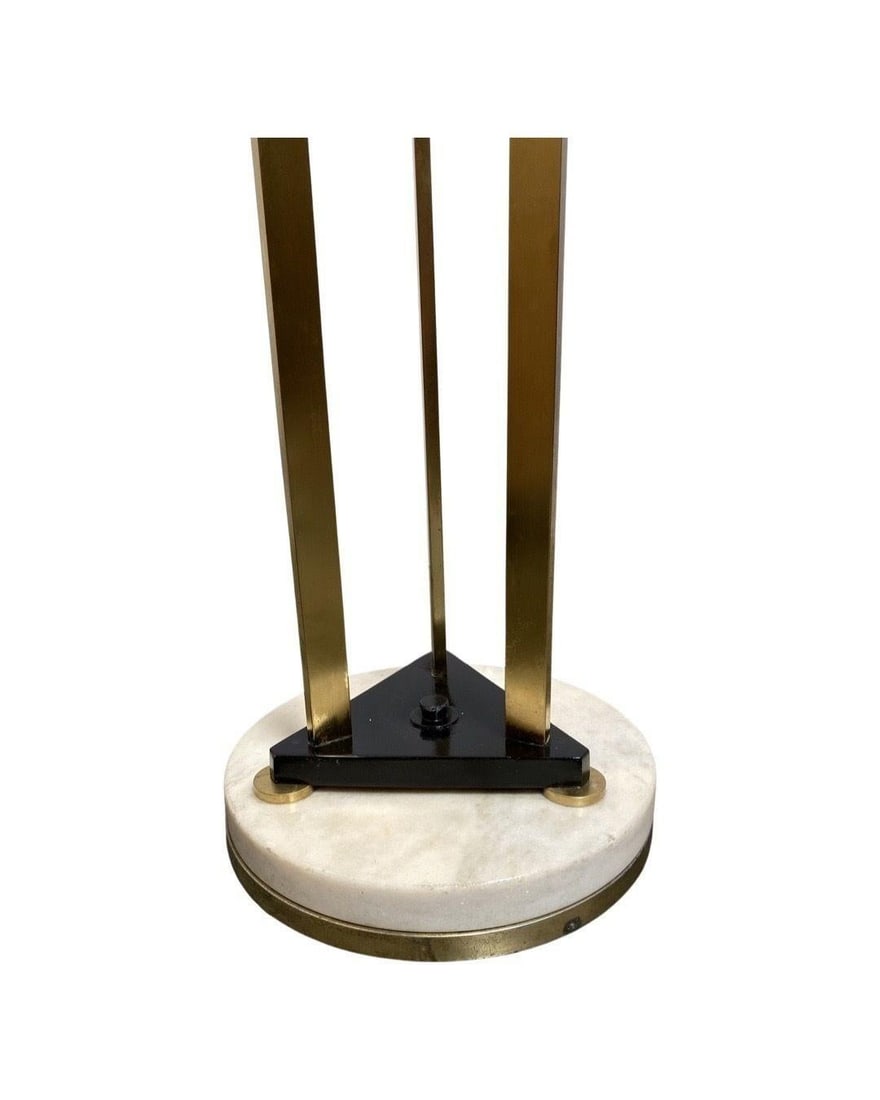 High Style Memphis Style Brass Chrome and Marble Torchiere Floor Lamp - 12