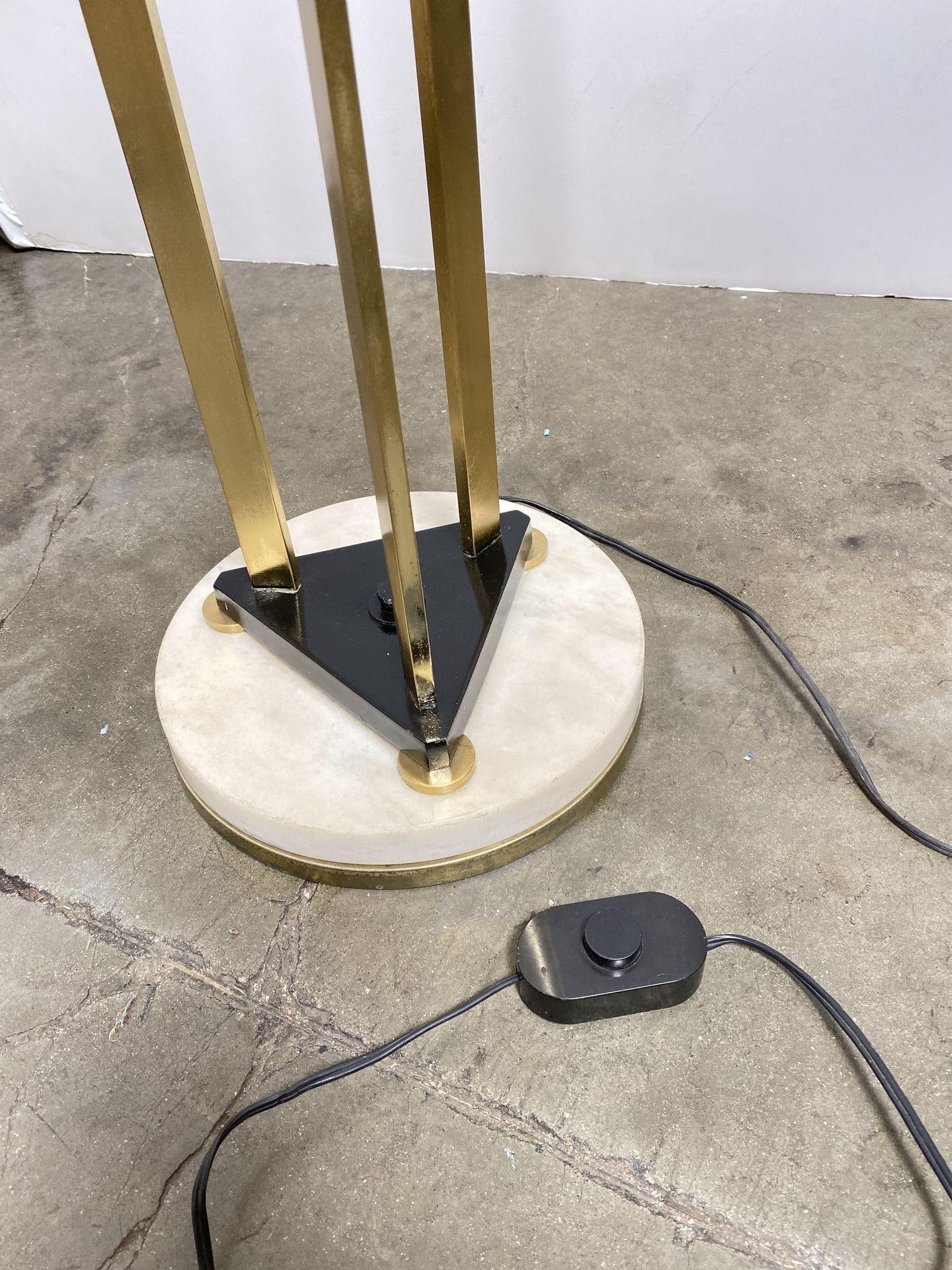 High Style Memphis Style Brass Chrome and Marble Torchiere Floor Lamp - 6