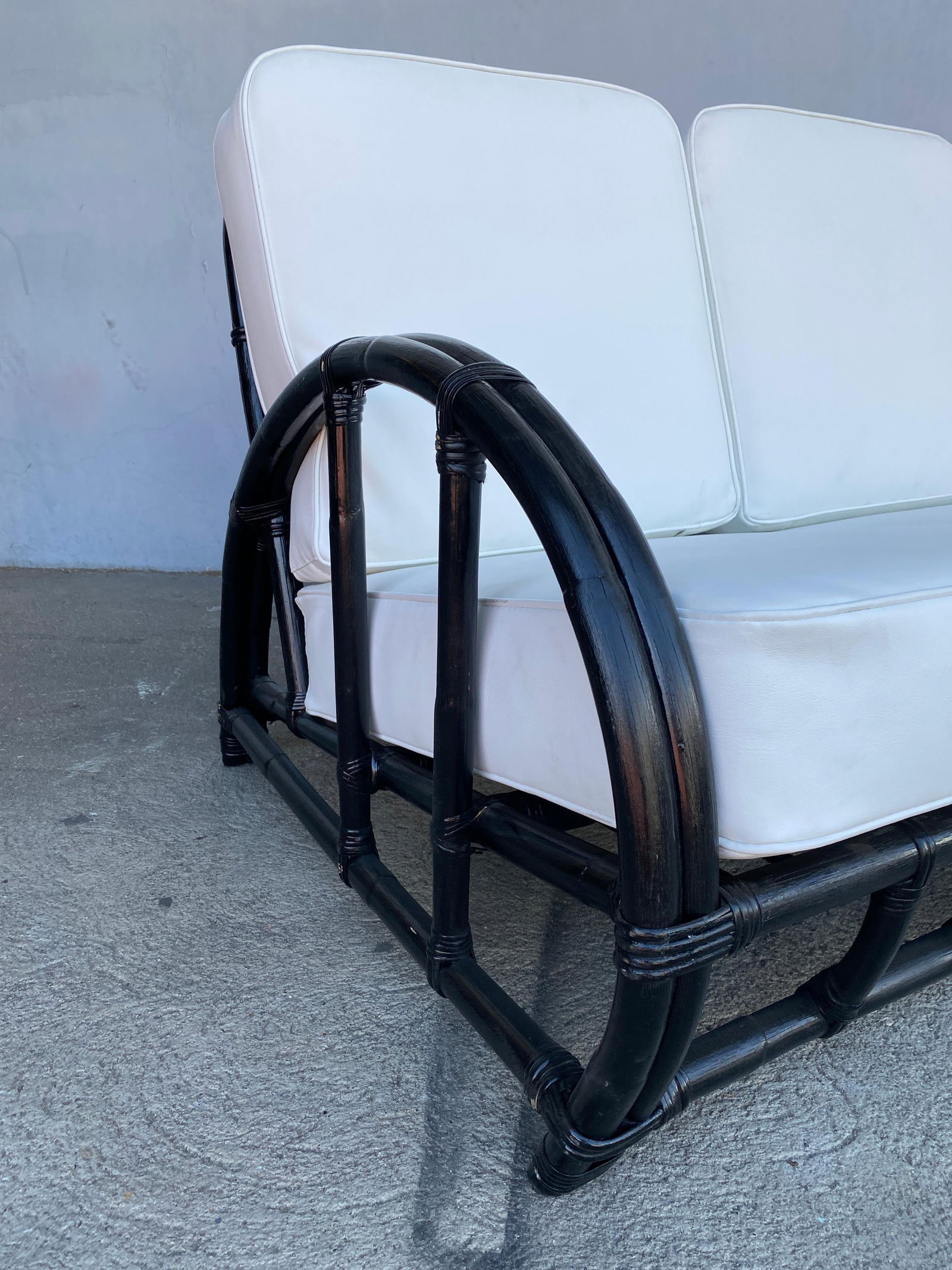 Restored Black Two-Strand "Half Moon" Rattan 3-Seat Sofa - 19