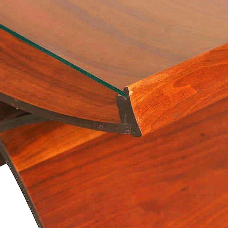 Mid-Century Molded Sculptural Plywood Hourglass Side Drink Table with Glass Top - 11