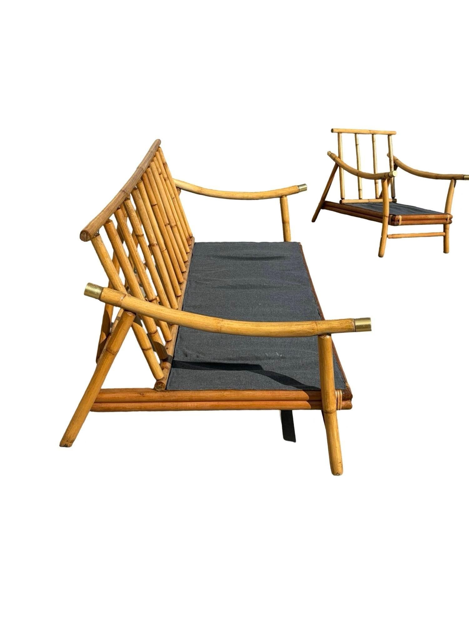 Restored Rattan Sofa & Chair Livingroom Set by John Wisner for Ficks Reed - 3