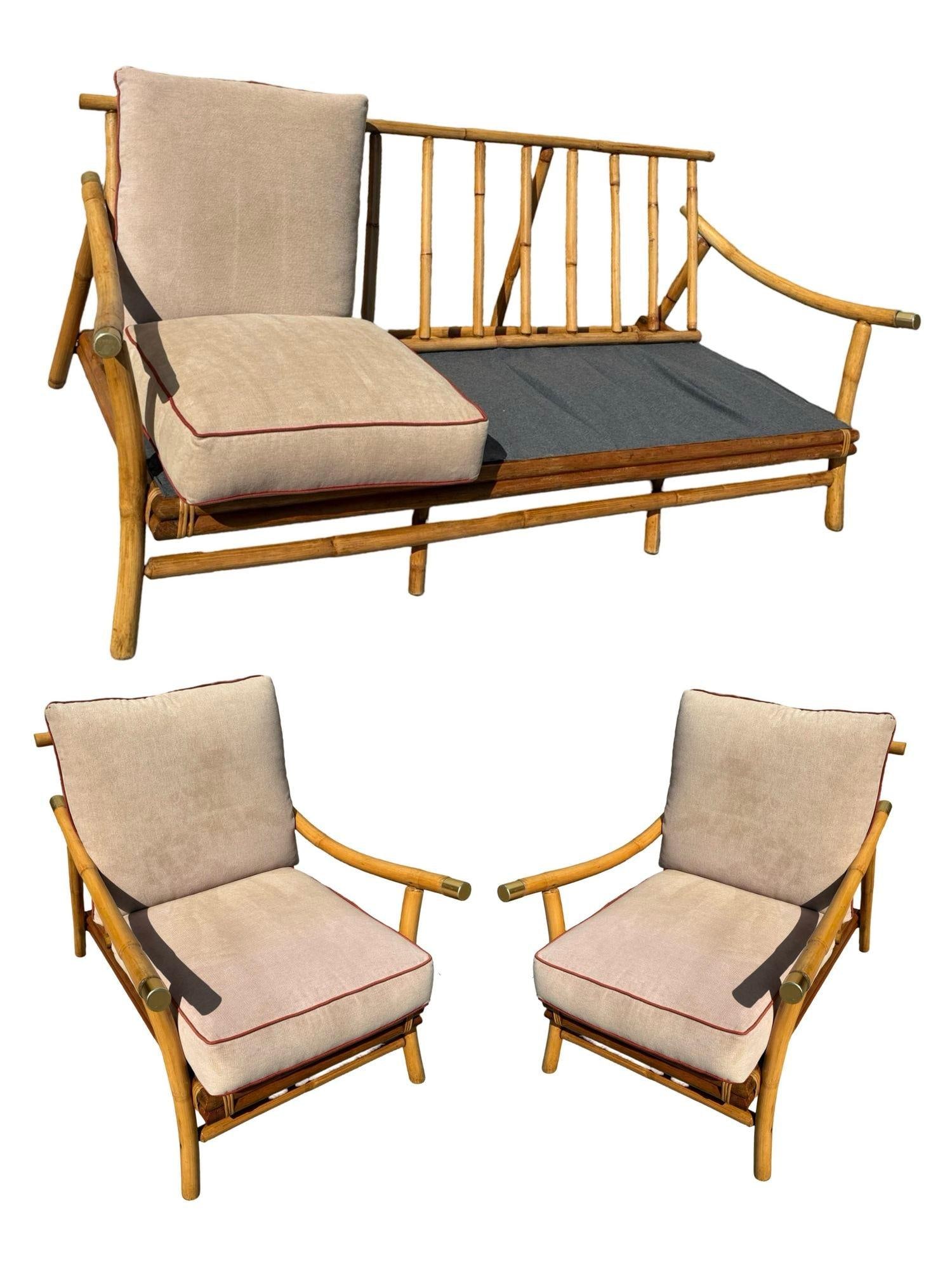 Restored Rattan Sofa & Chair Livingroom Set by John Wisner for Ficks Reed - 8