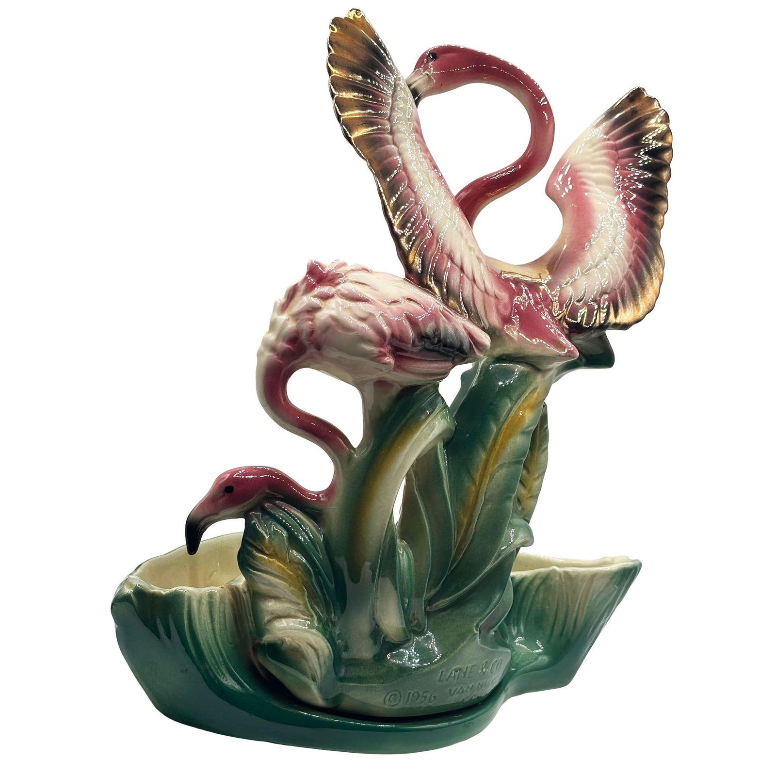 1956 Ceramic Flamingo Tropical Pond Indoor Planter by Lane & Company California - 13