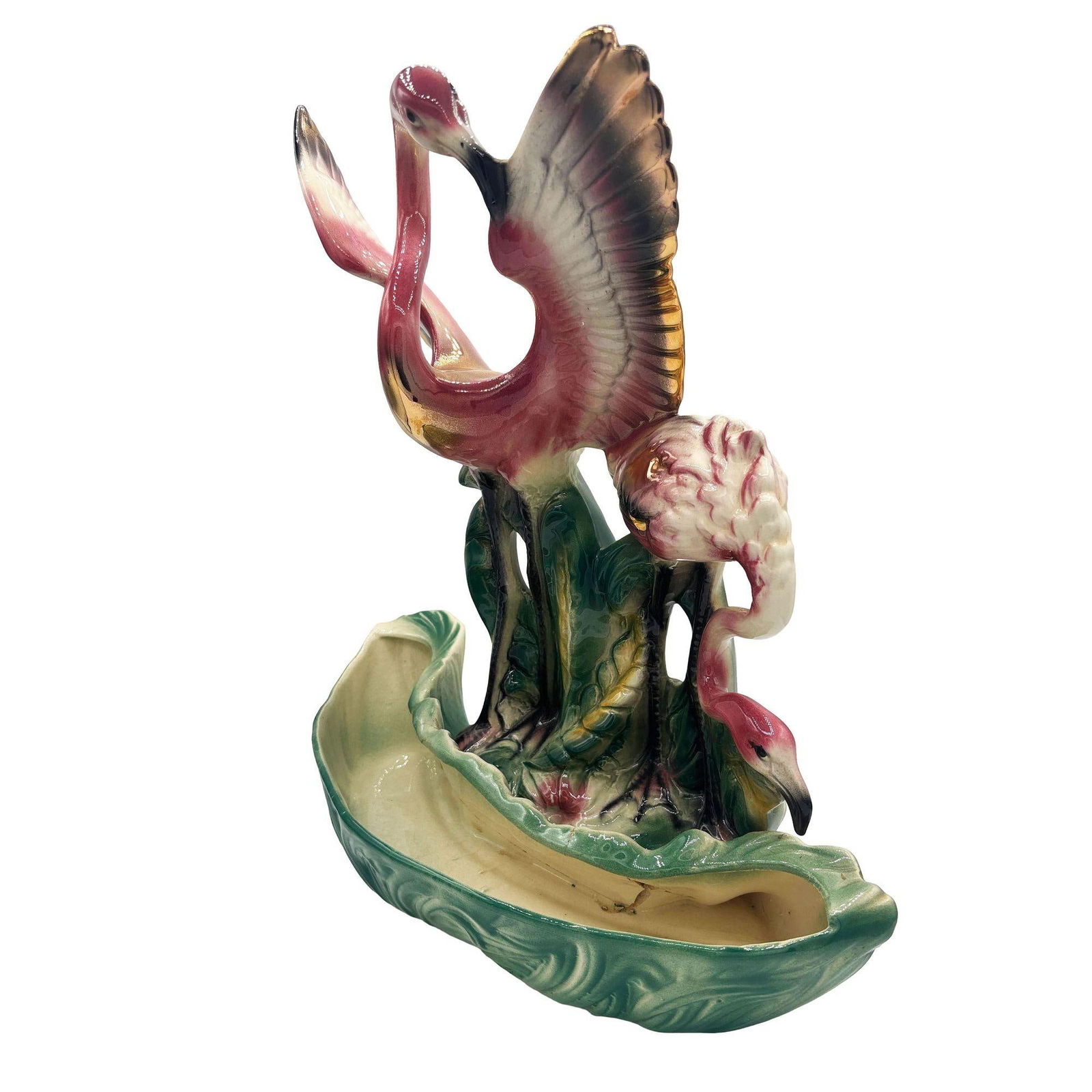 1956 Ceramic Flamingo Tropical Pond Indoor Planter by Lane & Company California - 9
