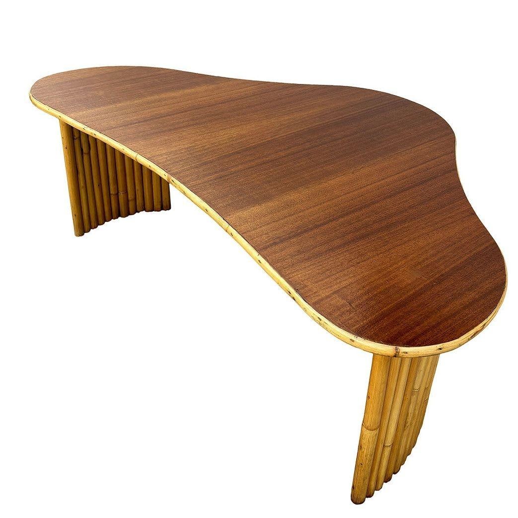 Restored Biomorphic Mahogany Coffee Table w/ Stacked Rattan Legs - 4