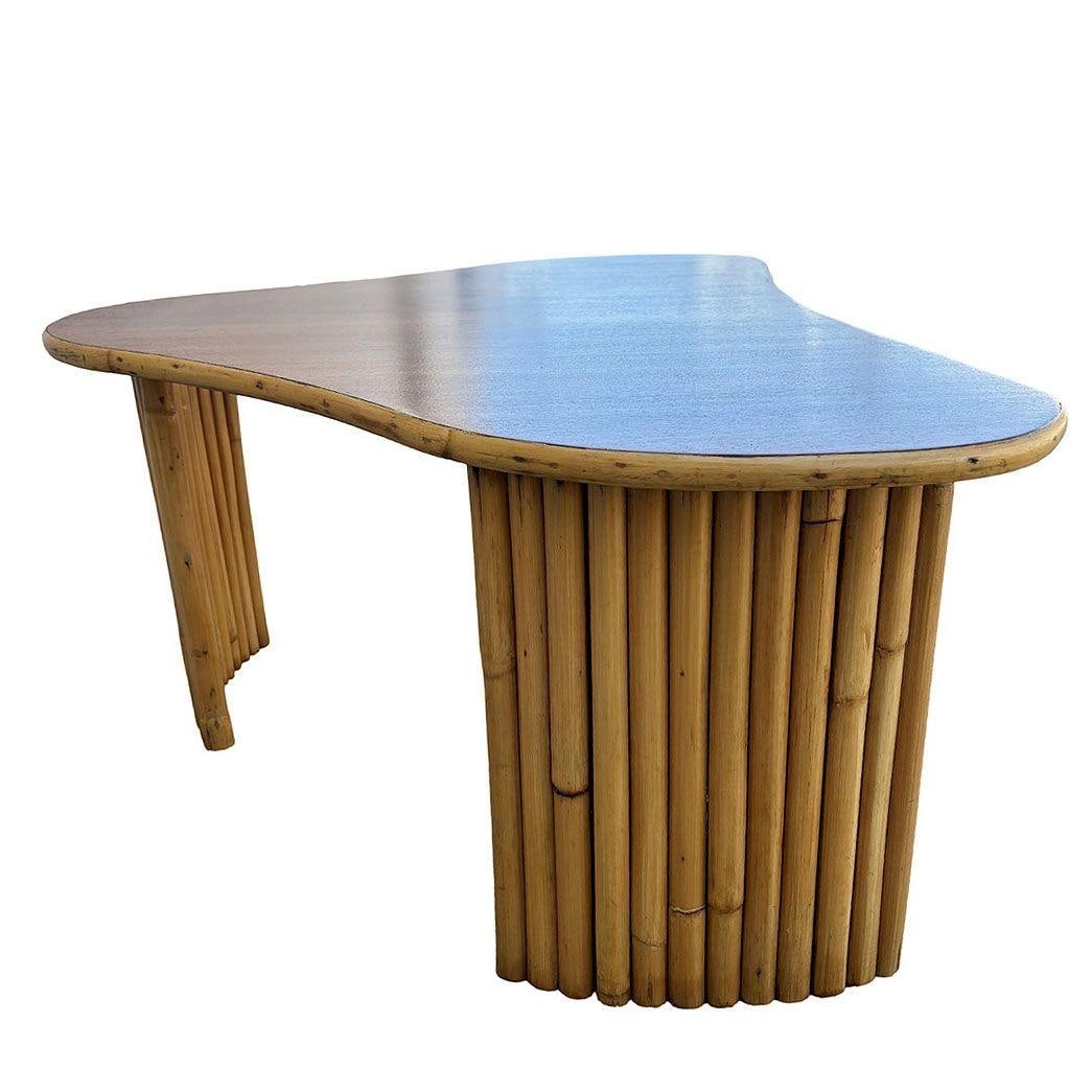 Restored Biomorphic Mahogany Coffee Table w/ Stacked Rattan Legs - 6