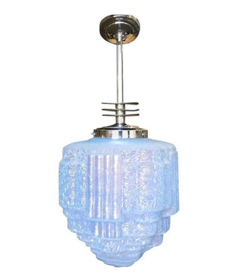 Streamline Ceiling Pendant w Textured Blue Glass Stepped Glass Globe 4 Available - 3