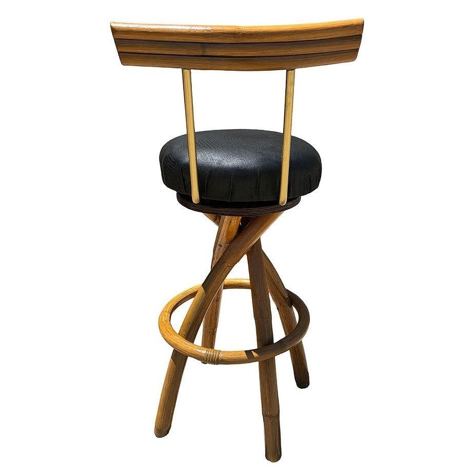 Restored Spiral Legs Rattan & Brass Barstool w/ Swivel Seats, Set of Six - 5