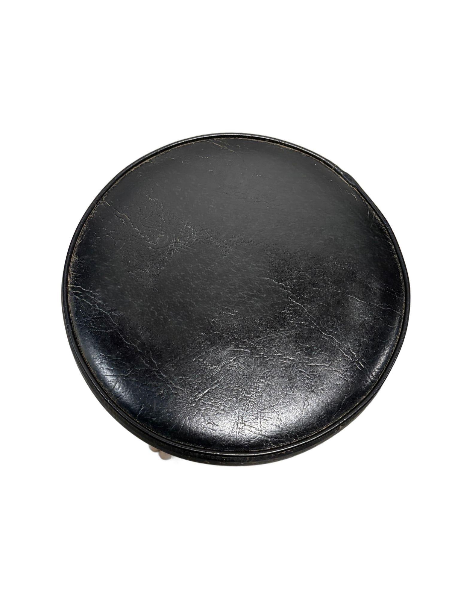 Restored Rattan Double Stand Arched Barstool w/ Black Naugahyde seat, Pair - 4