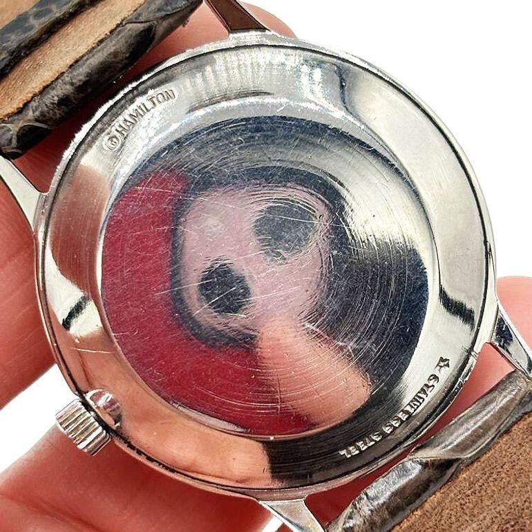 1950 Hamilton Thin-O-Matic Wristwatch w/ Black Dial on Leather Band - 6