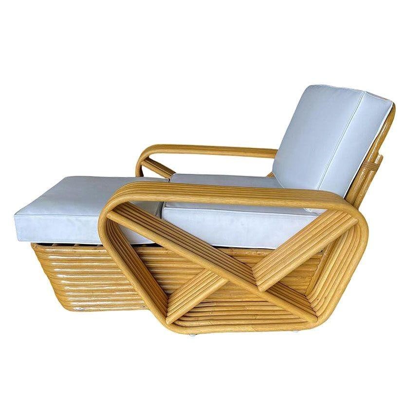 Restored Six-Strand Square Pretzel Rattan Chaise Lounge Chair, 2 Available - 2