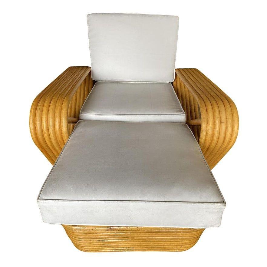 Restored Six-Strand Square Pretzel Rattan Chaise Lounge Chair, 2 Available - 8